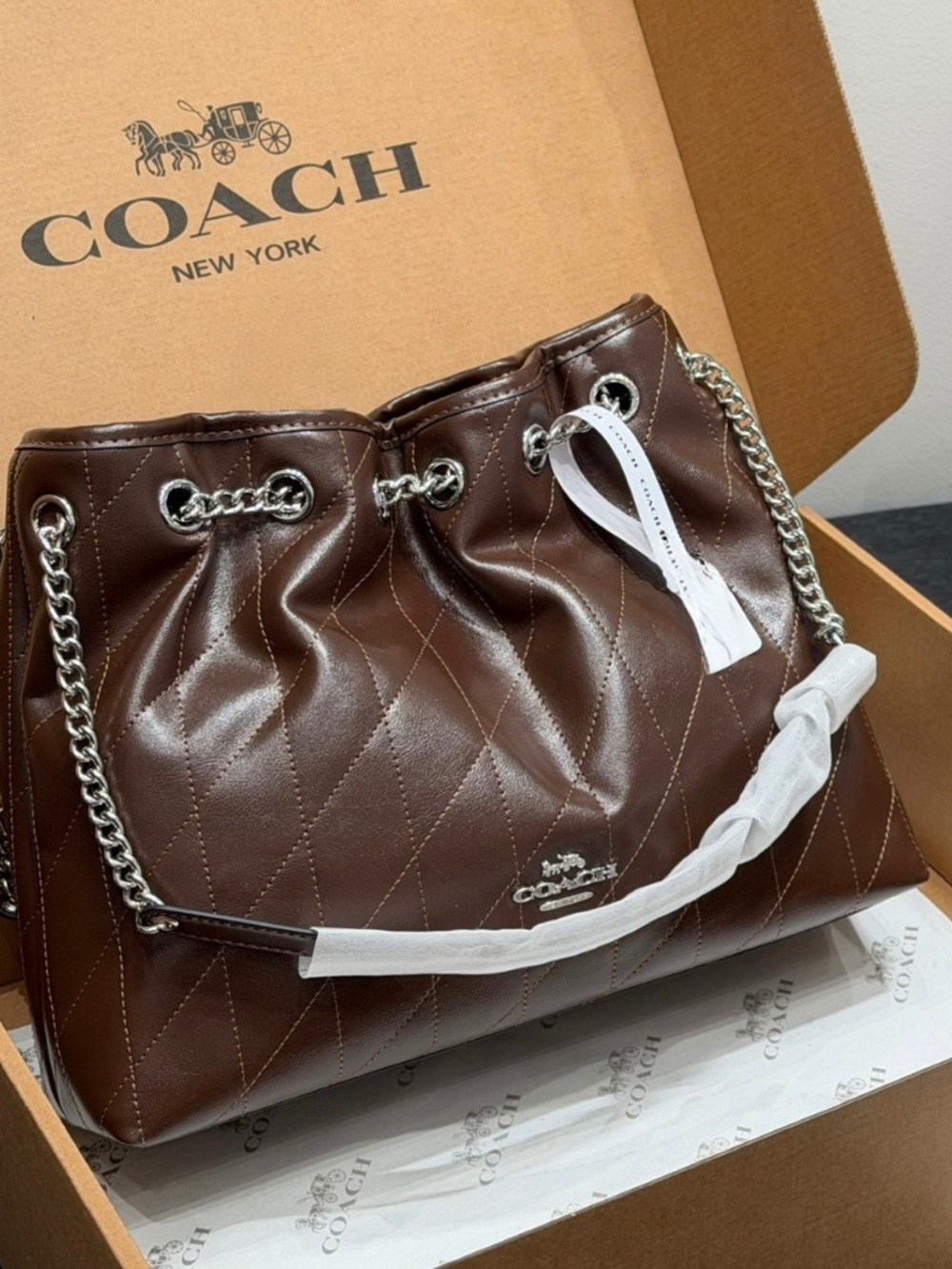Coach Evelyn Shoulder Bag Silver Chain Accent